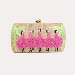 Serpui Marie Flamingo Straw Clutch
