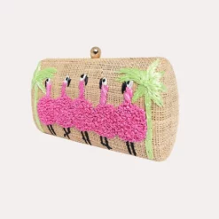 Serpui Marie Flamingo Straw Clutch -Parker And Hyde shop 7999farrah toastalt1