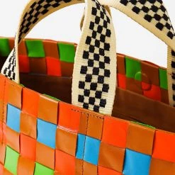 Clare V. Bateau Tote Bag -Parker And Hyde shop HB TT LM 100038xMULTICHECKERNATURALBLOODORANGExAlt2 68392217