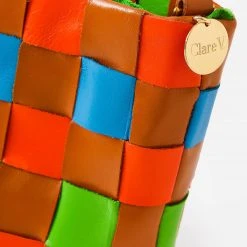 Clare V. Bateau Tote Bag -Parker And Hyde shop HB TT LM 100038xMULTICHECKERNATURALBLOODORANGExAlt3 68392219