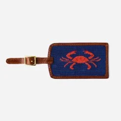 Smathers & Branson Coral Crab Needlepoint Luggage Tag