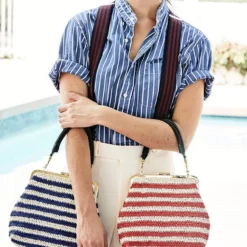 Clare V. Flore Bag -Parker And Hyde shop hb sh fr 100023 cream redstripedraffiaalt2