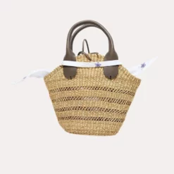 Muun Mini Tina Floral Leather Trimmed Straw Tote