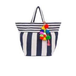 Jadetribe Valerie Wide Stripe Pom Tassel Tote